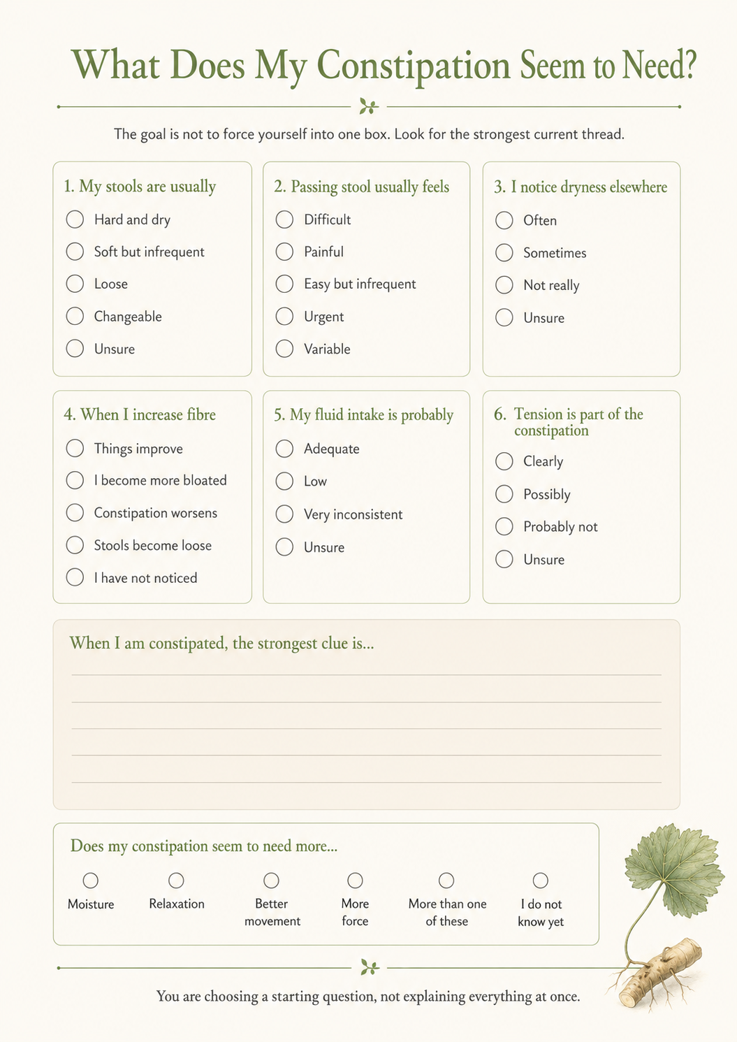 What Does My Constipation Seem to Need worksheet